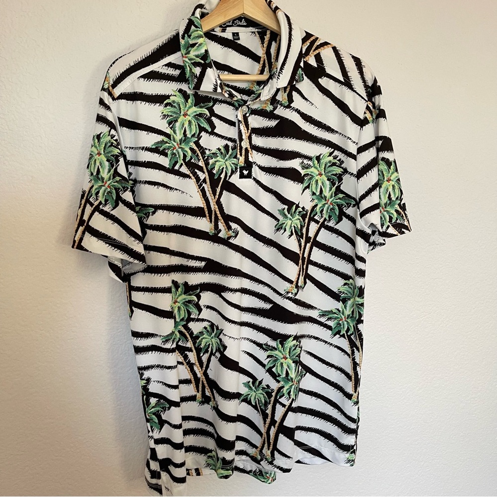 Bad Birdie Mens Large Black And White Summer Safari Performance Polo Shirt
